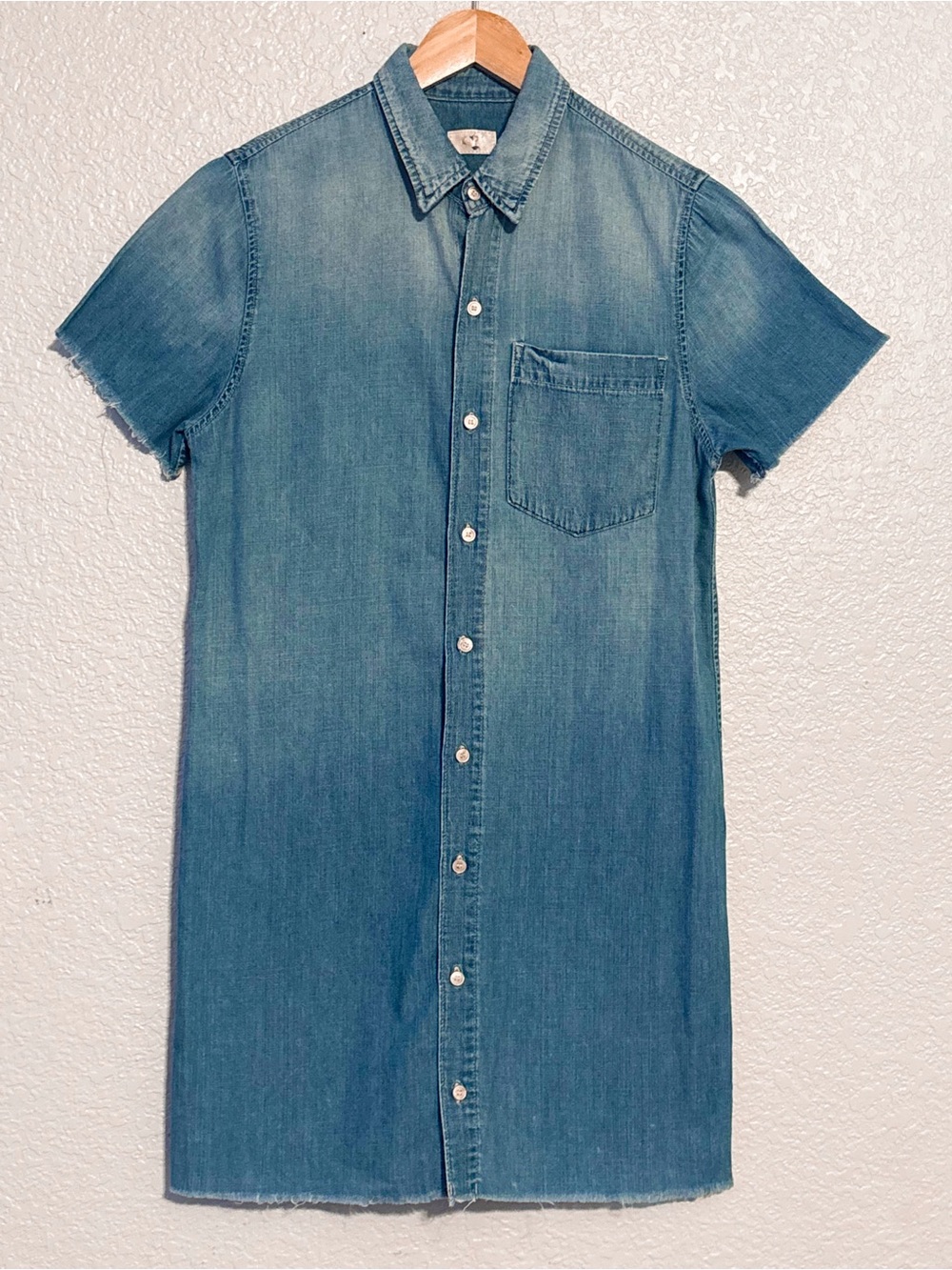 MOTHER Blue Denim Short-Sleeve Button-Front Shirt Dress